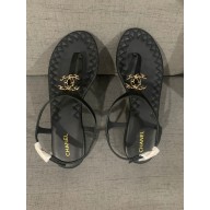 Chanel Chain CC Logo Thong Sandals Black 2020