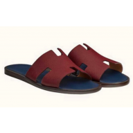 Hermes Izmir Men's Slipper Sandals in epsom leather burgundy/navy blue