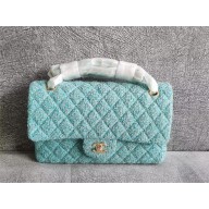 CHANEL blue Cashmere Tweed & Gold-Tone Metal Classic Handbag A01112 2022