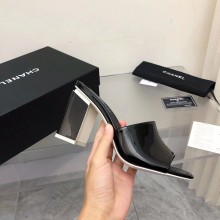 CHANEL HEEL 7.5CM PATENT CALFSKIN MULES BLACK 2022