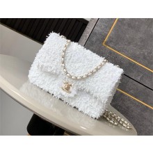 CHANEL Fringed Sequins & GOLD-Tone Metal FLAP BAG WHITE AS4561 2025