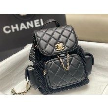 CHANEL BLACK Mesh, Shiny Lambskin & Gold-Tone Metal Backpack AS5484 2025