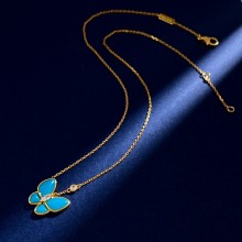 VAN CLEEF&ARPELS Two Butterfly pendant Yellow gold, Diamond, Turquoise