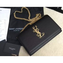 SAINT LAURENT MONOGRAM SAINT LAURENT CHAIN WALLET IN BLACK GRAIN DE POUDRE TEXTURED LEATHER 447933