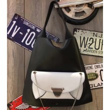 CELINE SHOPPER BLACK SUPPLE SEAMING WHITE POCKET SHOULDER BAG