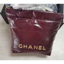 Chanel Shiny Calfskin & Gold-Tone Metal CHANEL 22 Mini Handbag AS3980 Dark Burgundy