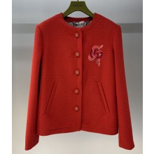 Gucci Embroidered wool bouclé jacket 816195 Red wool bouclé 2025