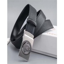 Versace Black Calfskin Leather Belt Sliver Stereo Heads Buckle(99-722105)