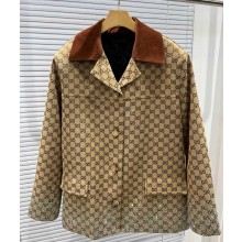 GUCCI Embroidered GG canvas coat 811616 Beige and dark brown GG canvas Gradient-effect crystal appliqué at the hem 2025