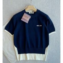 MIU MIU Cashmere and wool crew-neck sweater MMLA56 Blue/White 2025