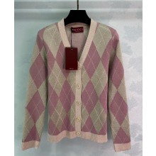 GUCCI Viscose lamé and wool Cardigan 815708 Pink and dusty pink extra fine viscose lamé and wool argyle jacquard  2025