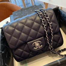 Chanel Calfskin Silver Chain Classic Flap Bag in Black  A011152 2021