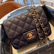 Chanel Calfskin Golden Chain Classic Flap Bag in Black  A011154 2021