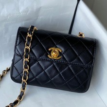 Chanel Lambskin Golden Chain Coin Purse Mini in Black A2310 2021