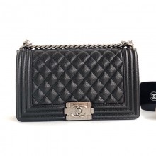 Chanel Calfskin Caviar grain leather Flap bag in Black/Silver A67086 