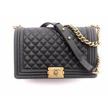 Chanel Calfskin Caviar grain leather Flap bag in Black/Gold A67086 