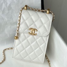 chanel phone holder with Chain white 