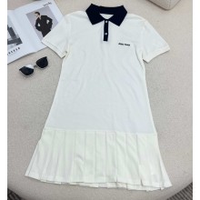 Miu Miu Pleated cotton piqué mini-dress MJA893 White 2025