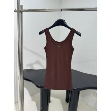Prada dark coffee ribbed knit cotton top 39576L 2025