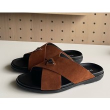 Prada men's Suede crisscross slides 2X3146 Tobacco 2025