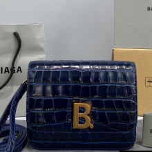  Balenciaga Cowhide Crocodile embossed Flap bag in Blue Bb005 2021