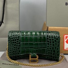 Balenciaga Cowhide Crocodile embossed Chain bag in Green Bb018