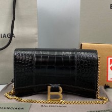 Balenciaga Cowhide Crocodile embossed Chain bag in Black Bb021