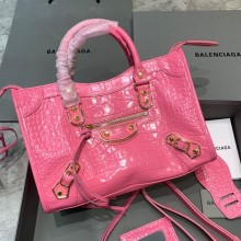 Balenciaga Crocodile pattern cowhide MotorcycleBag in Pink Bb025