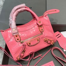 Balenciaga Crocodile pattern cowhide MotorcycleBag in Pink Bb026