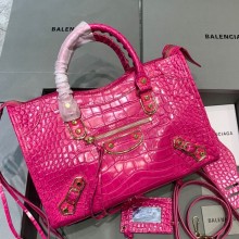 Balenciaga Crocodile pattern cowhide MotorcycleBag in Pink Bb030