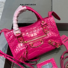 Balenciaga Crocodile pattern cowhide MotorcycleBag in Pink Bb031