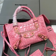 Balenciaga Crocodile pattern cowhide MotorcycleBag in Pink Bb033
