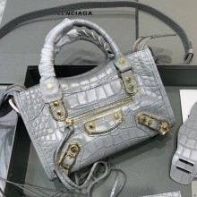 Balenciaga Crocodile pattern cowhide MotorcycleBag in Gary Bb035