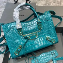 Balenciaga Crocodile pattern cowhide MotorcycleBag in Blue Bb039