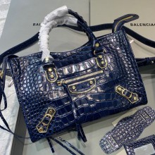 Balenciaga Crocodile pattern cowhide MotorcycleBag in purple Bb042