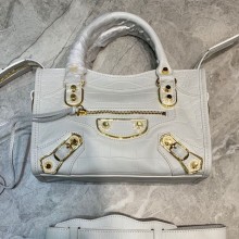 Balenciaga Crocodile pattern cowhide MotorcycleBag in White Bb045