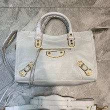 Balenciaga Crocodile pattern cowhide MotorcycleBag in White Bb047