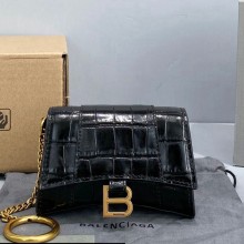 Balenciaga Crocodile pattern Mini Hourglass bag charm in Black Bb053