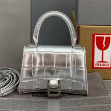 Balenciaga Cowhide Mini Hourglass Bag Silver Bb061