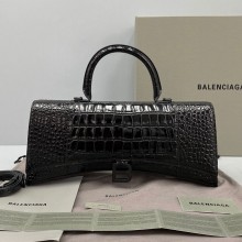 Balenciaga Crocodile pattern Cowhide Hourglass Bag in Black Bb068
