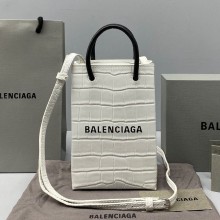 Balenciaga Crocodile pattern Handbag in White Bb073