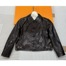 Gucci Leather jacket with Horsebit detail 815063 Dark brown leather 2025