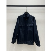 MIU MIU NAVY Panama cotton blouson jacket with pockets 2025
