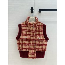 CHANEL Wool & Mohair Tweed, Wool & Cashmere vest Beige & Burgundy 2024