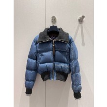LOUIS VUITTON Denim Print Cropped Puffer Jacket 2024