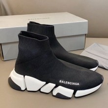 Balenciaga Ribbed 3D fabric speed 2.0 Socks shoes in Black/white Bs018
