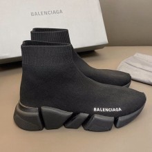Balenciaga Ribbed 3D fabric speed 2.0 Socks shoes in Black Bs019