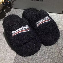 Balenciaga Political Campaign Wool slippers couple models in Black Bs020
