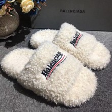 Balenciaga Political Campaign Wool slippers couple models in White Bs021