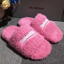 Balenciaga Political Campaign Wool slippers couple models in Pink Bs023